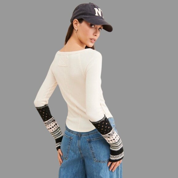 Free People We The Free Cozy Craft Cuff White Black Size Medium - Picture 1 of 8
